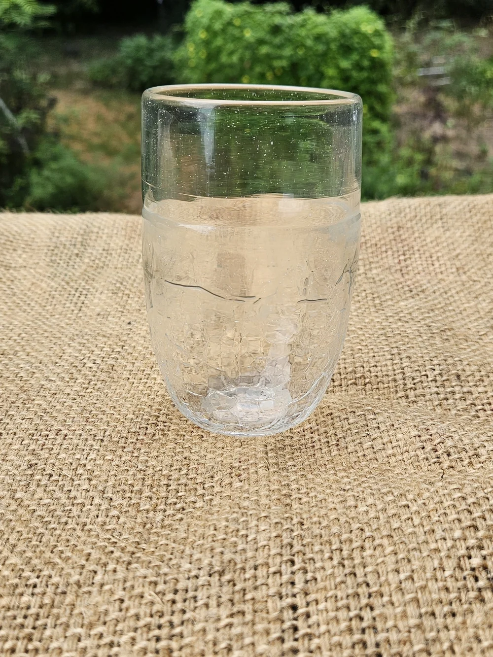 Signed Art Glass Tumbler or Vase Clear Cases Crackle Glass 5 Inches Tall Vintage